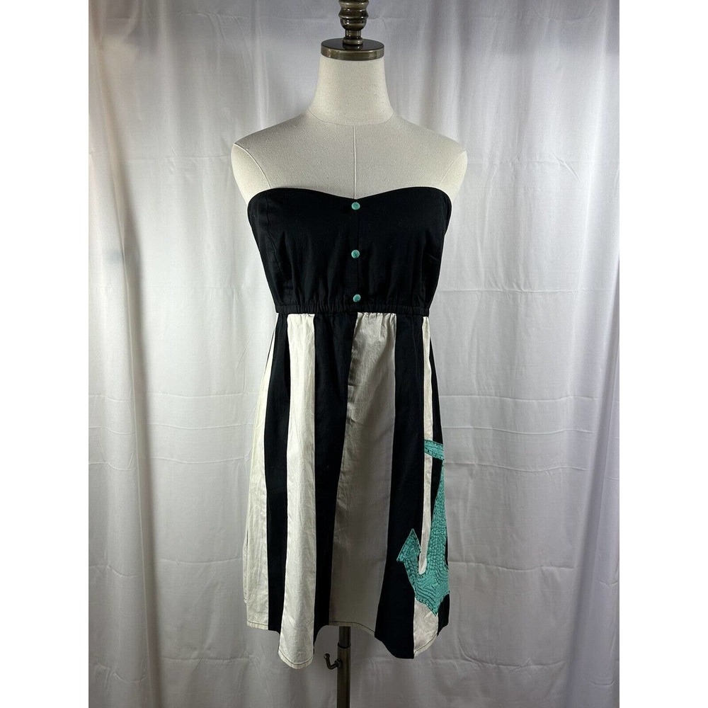 JUDITH MARCH NWT $100 Strapless embroidered anchor Floral Dress o/s black white - Picture 2 of 12